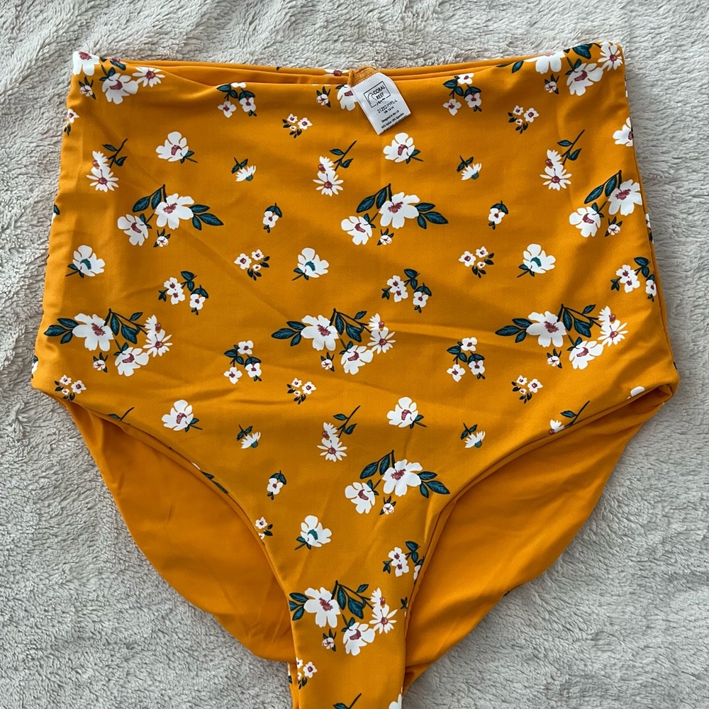 High-Waist Floral Bikini Bottoms - Mustard Yellow
